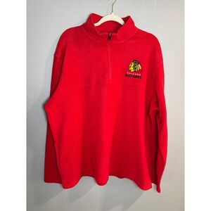 Mens Chicago Blackhawks Fleece Quarter Zip Pullover Red NHL Official Licensed XL